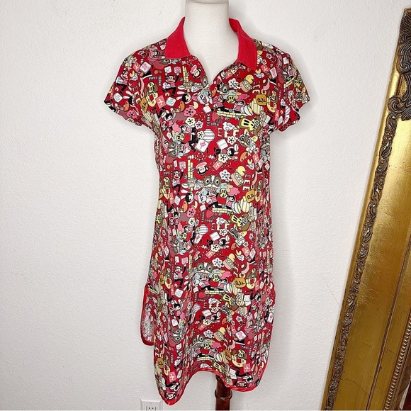 Paul Frank Asian Inspired Short Sleeve Polo Mini Dress with Side Slits Size M - Picture 2 of 7